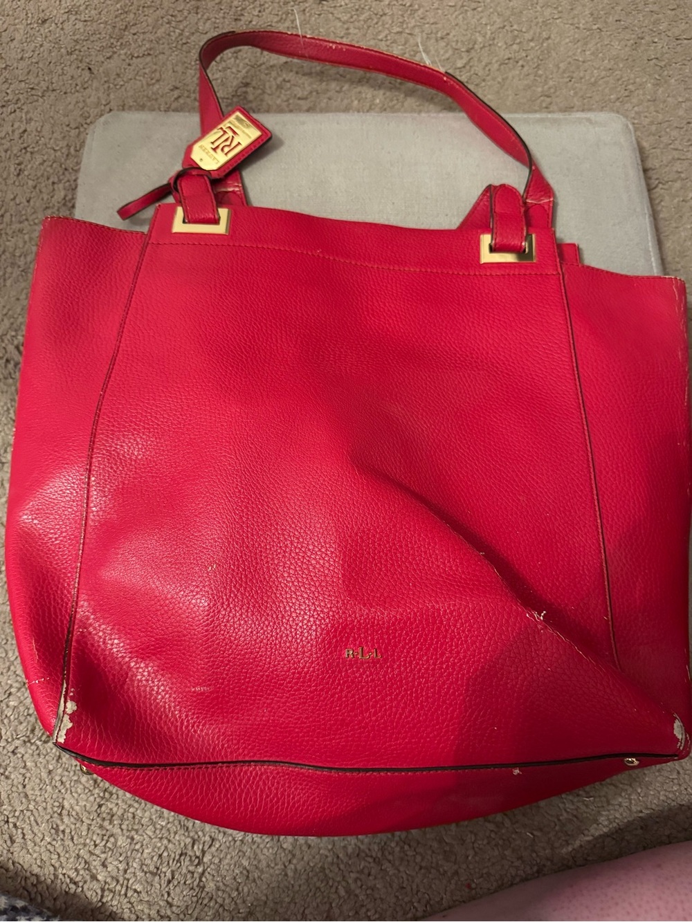 Lauren by Ralph Lauren Red Faux Leather Tote Bag